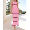 imageZESICA Womens Summer Striped Cover Up Dress 2025 Sleeveless Crewneck Crochet Hollow Out Sundress Beach Long Maxi DressesPink