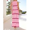 imageZESICA Womens Summer Striped Cover Up Dress 2025 Sleeveless Crewneck Crochet Hollow Out Sundress Beach Long Maxi DressesPink