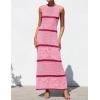 imageZESICA Womens Summer Striped Cover Up Dress 2025 Sleeveless Crewneck Crochet Hollow Out Sundress Beach Long Maxi DressesPink