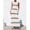 imageZESICA Womens Summer Striped Cover Up Dress 2025 Sleeveless Crewneck Crochet Hollow Out Sundress Beach Long Maxi DressesWhite
