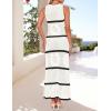 imageZESICA Womens Summer Striped Cover Up Dress 2025 Sleeveless Crewneck Crochet Hollow Out Sundress Beach Long Maxi DressesWhite