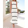 imageZESICA Womens Summer Striped Cover Up Dress 2025 Sleeveless Crewneck Crochet Hollow Out Sundress Beach Long Maxi DressesWhite