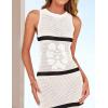 imageZESICA Womens Summer Striped Cover Up Dress 2025 Sleeveless Crewneck Crochet Hollow Out Sundress Beach Long Maxi DressesWhite