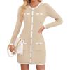 imageZESICA Fall Dresses for Women 2025 Long Sleeve Button Color Block Knit Bodycon Short Sweater Dresses with PocketsApricot