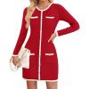 imageZESICA Fall Dresses for Women 2025 Long Sleeve Button Color Block Knit Bodycon Short Sweater Dresses with PocketsRed