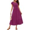 imageZESICA Womens Summer Casual Dresses Flutter Short Sleeve Crewneck Loose Flowy Tiered Beach Maxi Dress with PocketsPlum