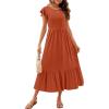 imageZESICA Womens Summer Casual Dresses Flutter Short Sleeve Crewneck Loose Flowy Tiered Beach Maxi Dress with PocketsRust