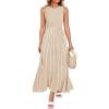 imageZESICA Womens Summer Sleeveless Maxi Dress 2025 Crewneck Ribbed Knit Tie Waist Casual A Line Swing DressesApricot