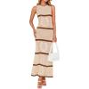imageZESICA Womens Summer Striped Cover Up Dress 2025 Sleeveless Crewneck Crochet Hollow Out Sundress Beach Long Maxi DressesBeige
