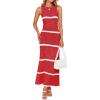 imageZESICA Womens Summer Striped Cover Up Dress 2025 Sleeveless Crewneck Crochet Hollow Out Sundress Beach Long Maxi DressesCoral Red