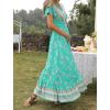 imageZESICA Womens Bohemian Floral Printed Wrap V Neck Short Sleeve Split Beach Party Maxi DressAqua