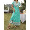imageZESICA Womens Bohemian Floral Printed Wrap V Neck Short Sleeve Split Beach Party Maxi DressAqua