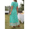 imageZESICA Womens Bohemian Floral Printed Wrap V Neck Short Sleeve Split Beach Party Maxi DressAqua