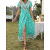 imageZESICA Womens Bohemian Floral Printed Wrap V Neck Short Sleeve Split Beach Party Maxi DressAqua