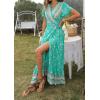 imageZESICA Womens Bohemian Floral Printed Wrap V Neck Short Sleeve Split Beach Party Maxi DressAqua