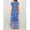 imageZESICA Womens Bohemian Floral Printed Wrap V Neck Short Sleeve Split Beach Party Maxi DressBlue