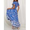 imageZESICA Womens Bohemian Floral Printed Wrap V Neck Short Sleeve Split Beach Party Maxi DressBlue