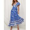 imageZESICA Womens Bohemian Floral Printed Wrap V Neck Short Sleeve Split Beach Party Maxi DressBlue