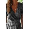 imageZESICA Womens Bohemian Floral Printed Wrap V Neck Short Sleeve Split Beach Party Maxi DressCharcoal Blackfloral