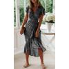 imageZESICA Womens Bohemian Floral Printed Wrap V Neck Short Sleeve Split Beach Party Maxi DressCharcoal Blackfloral