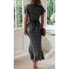 imageZESICA Womens Bohemian Floral Printed Wrap V Neck Short Sleeve Split Beach Party Maxi DressCharcoal Blackfloral