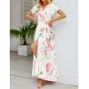 imageZESICA Womens Bohemian Floral Printed Wrap V Neck Short Sleeve Split Beach Party Maxi DressContrastwhite