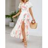 imageZESICA Womens Bohemian Floral Printed Wrap V Neck Short Sleeve Split Beach Party Maxi DressContrastwhite