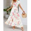 imageZESICA Womens Bohemian Floral Printed Wrap V Neck Short Sleeve Split Beach Party Maxi DressContrastwhite