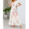 imageZESICA Womens Bohemian Floral Printed Wrap V Neck Short Sleeve Split Beach Party Maxi DressContrastwhite