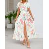 imageZESICA Womens Bohemian Floral Printed Wrap V Neck Short Sleeve Split Beach Party Maxi DressContrastwhite