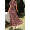 imageZESICA Womens Bohemian Floral Printed Wrap V Neck Short Sleeve Split Beach Party Maxi DressDark Purple
