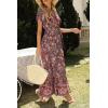imageZESICA Womens Bohemian Floral Printed Wrap V Neck Short Sleeve Split Beach Party Maxi DressDark Purple