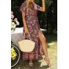 imageZESICA Womens Bohemian Floral Printed Wrap V Neck Short Sleeve Split Beach Party Maxi DressDark Purple