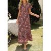 imageZESICA Womens Bohemian Floral Printed Wrap V Neck Short Sleeve Split Beach Party Maxi DressDark Purple