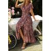imageZESICA Womens Bohemian Floral Printed Wrap V Neck Short Sleeve Split Beach Party Maxi DressDark Purple