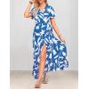 imageZESICA Womens Bohemian Floral Printed Wrap V Neck Short Sleeve Split Beach Party Maxi DressDustyblue