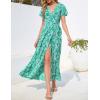 imageZESICA Womens Bohemian Floral Printed Wrap V Neck Short Sleeve Split Beach Party Maxi DressDustygreen
