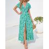 imageZESICA Womens Bohemian Floral Printed Wrap V Neck Short Sleeve Split Beach Party Maxi DressDustygreen