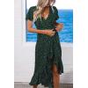 imageZESICA Womens Bohemian Floral Printed Wrap V Neck Short Sleeve Split Beach Party Maxi DressForest Greenfloral