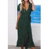 imageZESICA Womens Bohemian Floral Printed Wrap V Neck Short Sleeve Split Beach Party Maxi DressForest Greenfloral