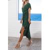 imageZESICA Womens Bohemian Floral Printed Wrap V Neck Short Sleeve Split Beach Party Maxi DressForest Greenfloral