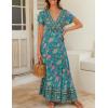 imageZESICA Womens Bohemian Floral Printed Wrap V Neck Short Sleeve Split Beach Party Maxi DressGreen