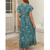 imageZESICA Womens Bohemian Floral Printed Wrap V Neck Short Sleeve Split Beach Party Maxi DressGreen