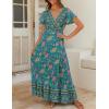imageZESICA Womens Bohemian Floral Printed Wrap V Neck Short Sleeve Split Beach Party Maxi DressGreen