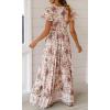 imageZESICA Womens Bohemian Floral Printed Wrap V Neck Short Sleeve Split Beach Party Maxi DressIvory