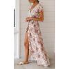 imageZESICA Womens Bohemian Floral Printed Wrap V Neck Short Sleeve Split Beach Party Maxi DressIvory