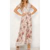imageZESICA Womens Bohemian Floral Printed Wrap V Neck Short Sleeve Split Beach Party Maxi DressIvory