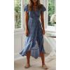 imageZESICA Womens Bohemian Floral Printed Wrap V Neck Short Sleeve Split Beach Party Maxi DressLight Blue