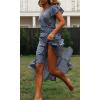 imageZESICA Womens Bohemian Floral Printed Wrap V Neck Short Sleeve Split Beach Party Maxi DressLight Blue