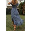 imageZESICA Womens Bohemian Floral Printed Wrap V Neck Short Sleeve Split Beach Party Maxi DressLight Blue